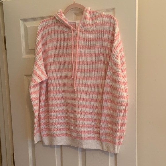 Time and Tru Pink and White Knitted Hoodie - Picture 1 of 6